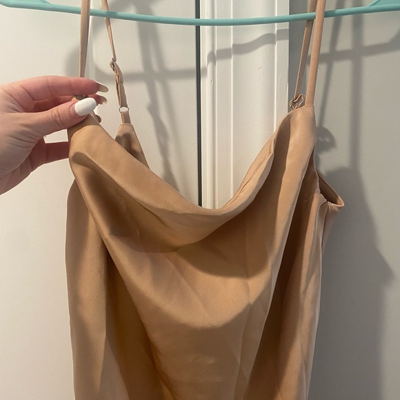 Lulus Saunter In Beige Cowl Neck Midi Slip Dress - Picture 7 of 10